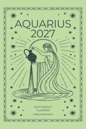Front cover of Aquarius 2027 Astro Diary in B&W with Mint Green, a Scribbled Fox paperback