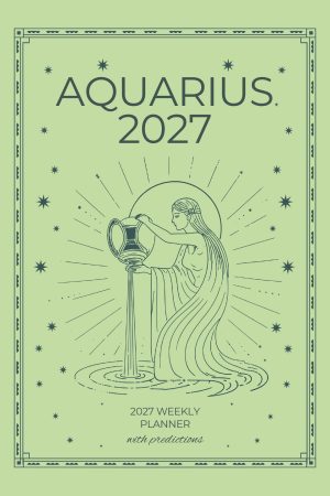 Front cover of Aquarius 2027 Astro Diary in Mint Green, a Scribbled Fox paperback