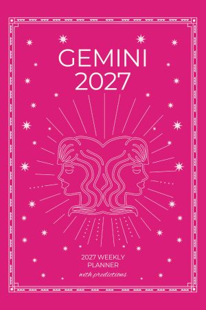 Front cover of Gemini 2027 Astro Diary in Shocking Pink, a Scribbled Fox paperback