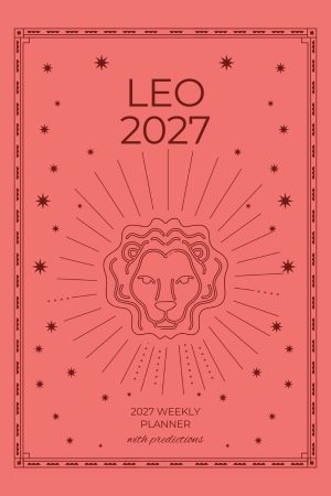 Front cover of Leo 2027 Astro Diary in B&W with Coral, a Scribbled Fox paperback