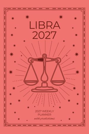 Front cover of Libra 2027 Astro Diary in B&W with Coral, a Scribbled Fox paperback