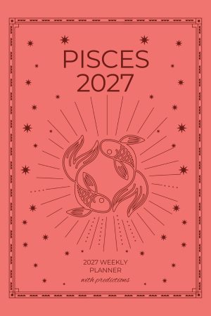 Front cover of Pisces 2027 Astro Diary in B&W with Coral, a Scribbled Fox paperback