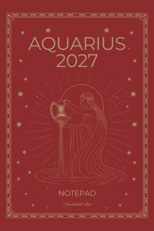 Front cover of Red Aquarius Zodiac Notebook, a Scribbled Fox paperback