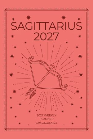 Front cover of Sagittarius 2027 Astro Diary in B&W with Coral, a Scribbled Fox paperback