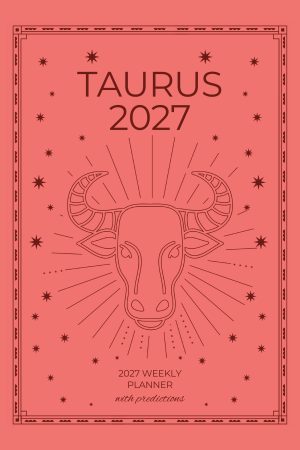 Front cover of Taurus 2027 Astro Diary in B&W with Coral, a Scribbled Fox paperback